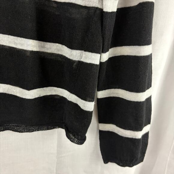 Eileen Fisher Organic Linen Blend  Sweater Black White Stripe size Medium - Picture 4 of 5